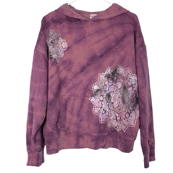 Hand Painted Floral Mandala Hoodie Womens Small Sweatshirt Pullover Pink Pocket - Picture 1 of 14